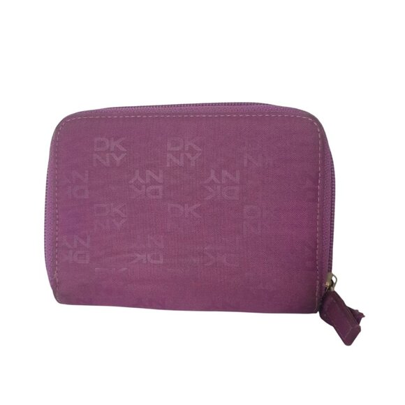 DKNY Womens Wallet Purple Double Zip-Around Compact ID Window Cards Coins - Picture 1 of 5